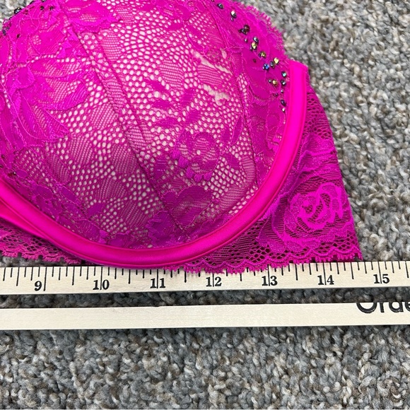 Victoria’s Secret bra 36C hot pink lace strapless padded push up nonslip sexy - Picture 6 of 7